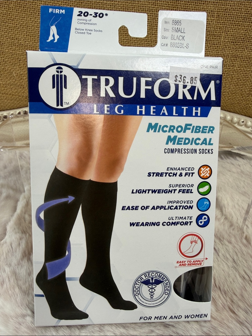 Truform | Black MicroFiber Medical Compression Socks - Firm, Unisex, Small